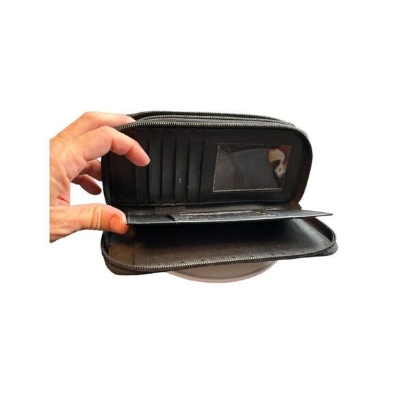 Genuine Leather Zip Wallet With Card Slots & ID Window For Men & Women - Picture 6 of 14